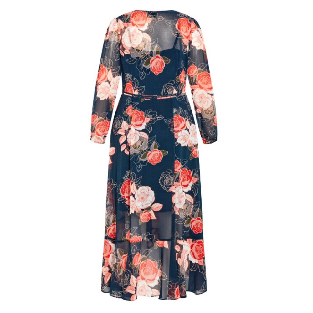 NWT City Chic Navy Floral Chiffon Wrap Maxi Dress 22 - Picture 10 of 16